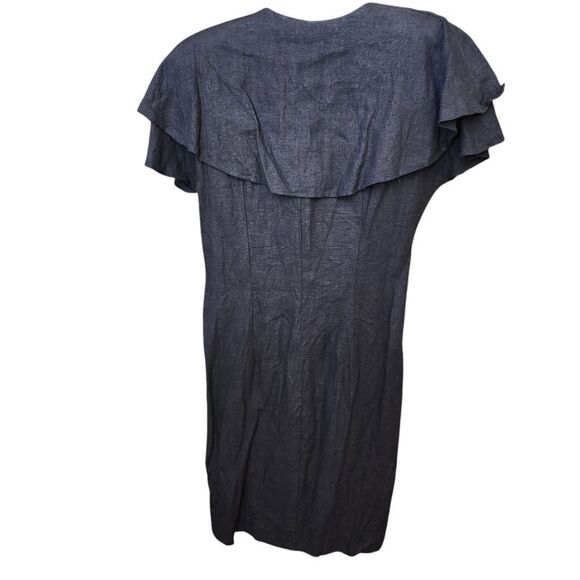 BEAU DAVID Vtg 80's ruffled neckline wrap 100% Linen dress Sz 10 - Picture 11 of 12